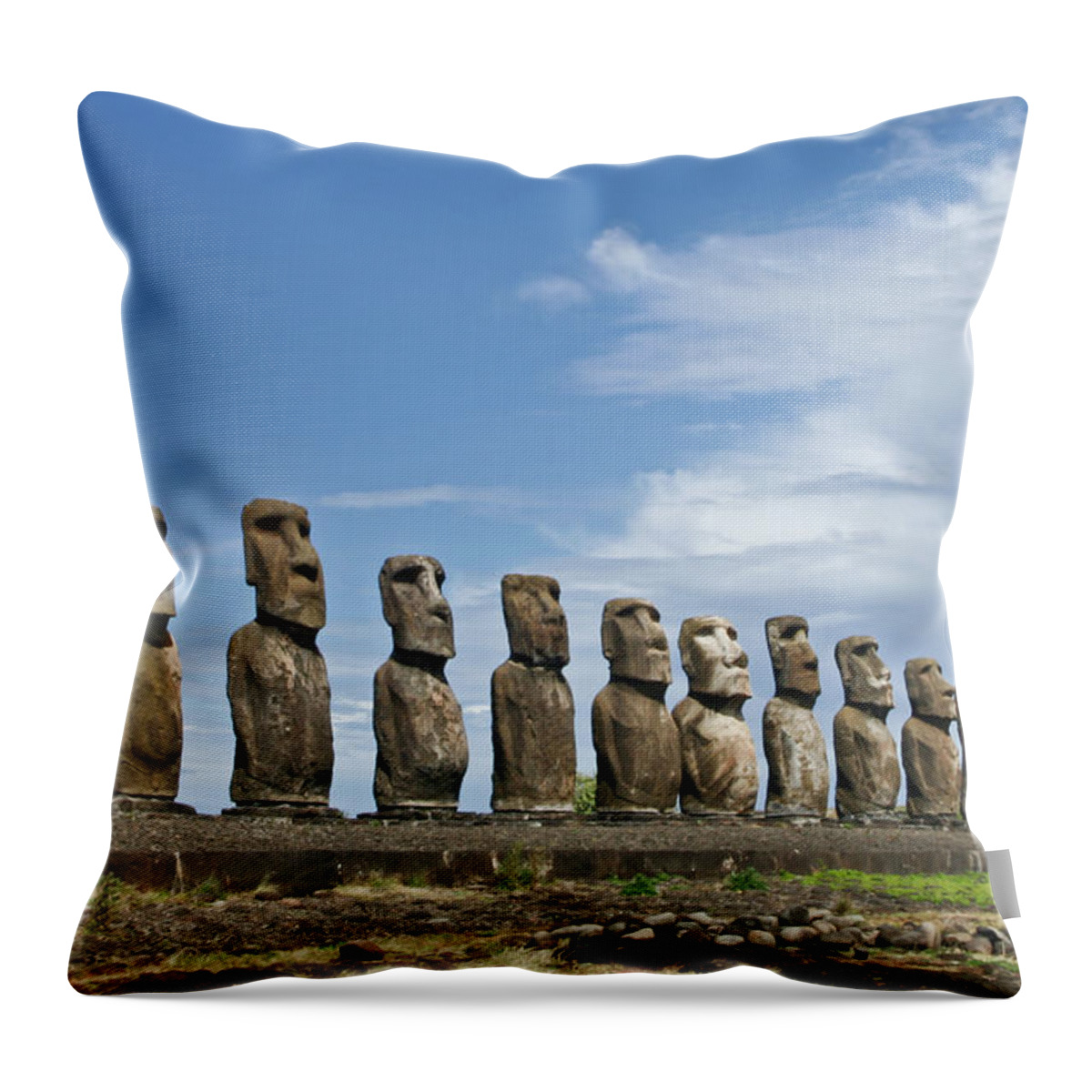 Tranquility Throw Pillow featuring the photograph Easter Island - Moai In A Row In Ahu by © Frédéric Collin