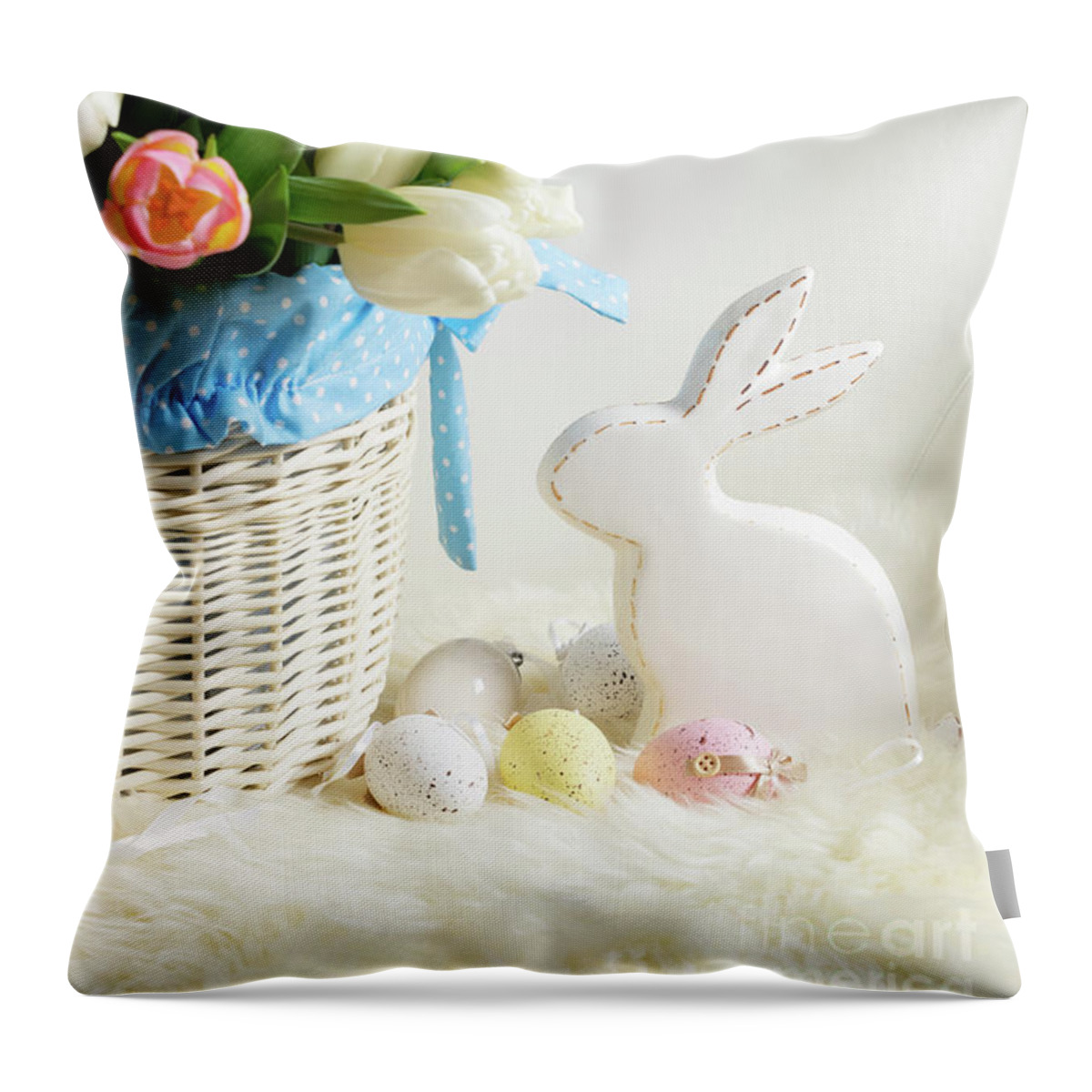 Easter Throw Pillow featuring the photograph Easter Rabbit Nest by Anastasy Yarmolovich
