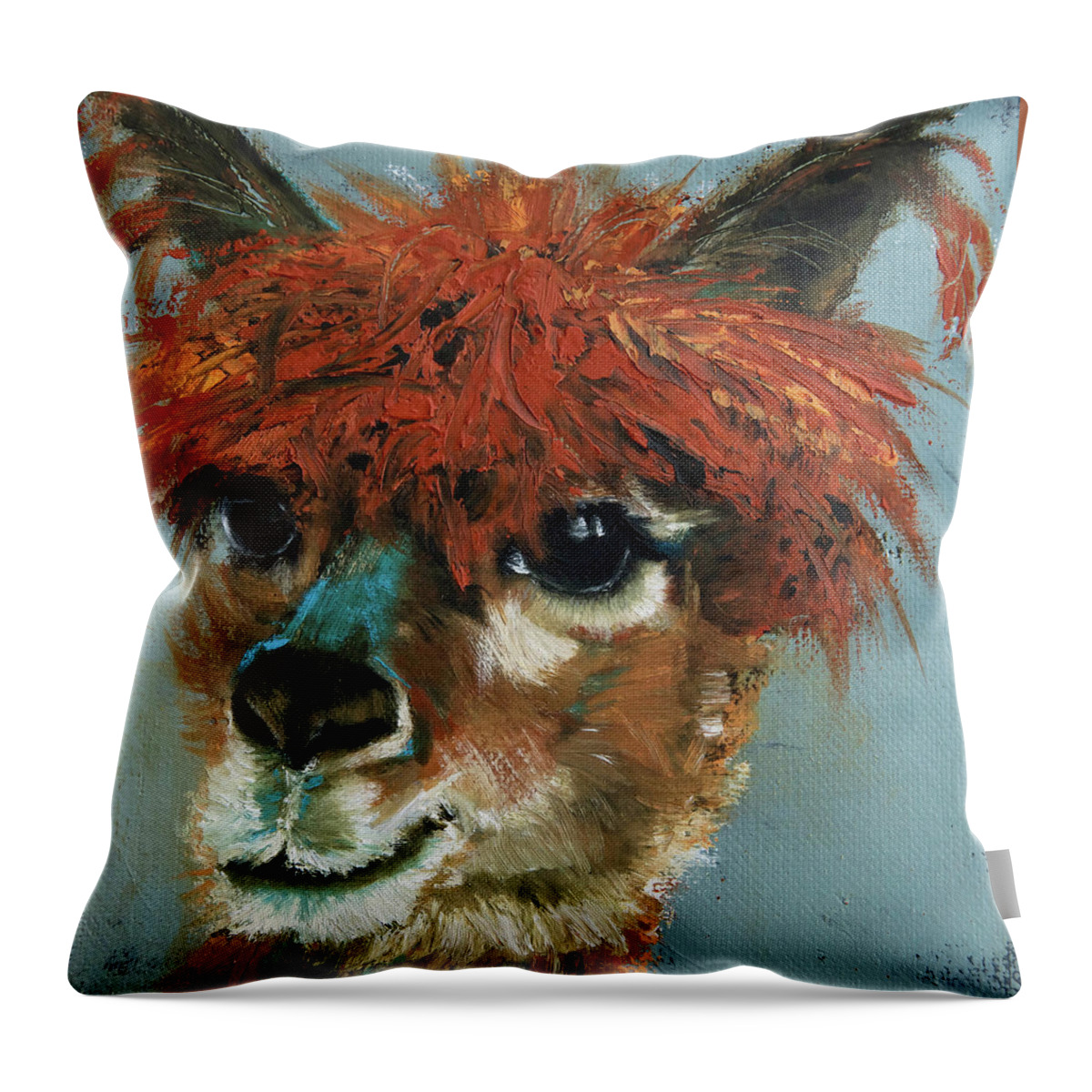 Llama Throw Pillow featuring the painting Easy Breezy Beautiful by Jani Freimann