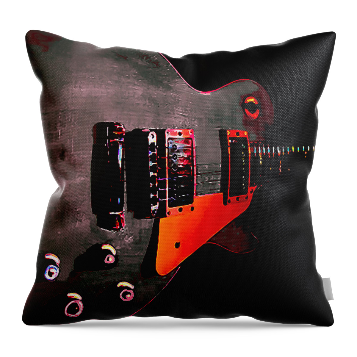 Guitar Throw Pillow featuring the digital art Ebony Relic Guitar Hover Series by Guitarwacky Fine Art