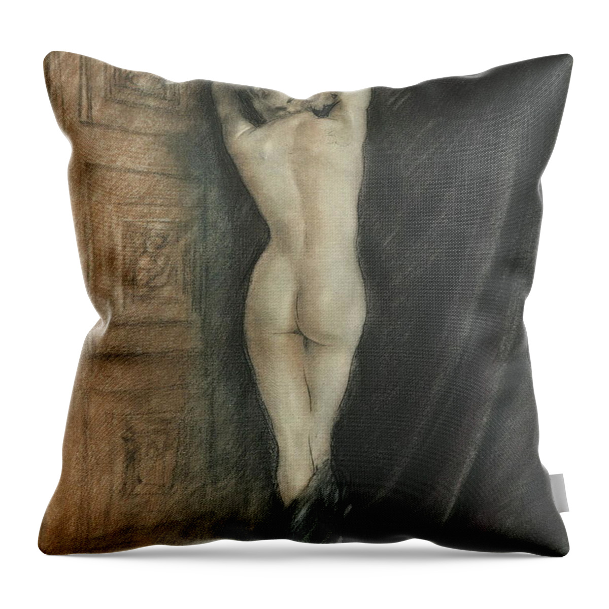 Edouard Chimot Throw Pillow featuring the photograph Edouard Chimot Nude in Boudoir by Andrea Kollo
