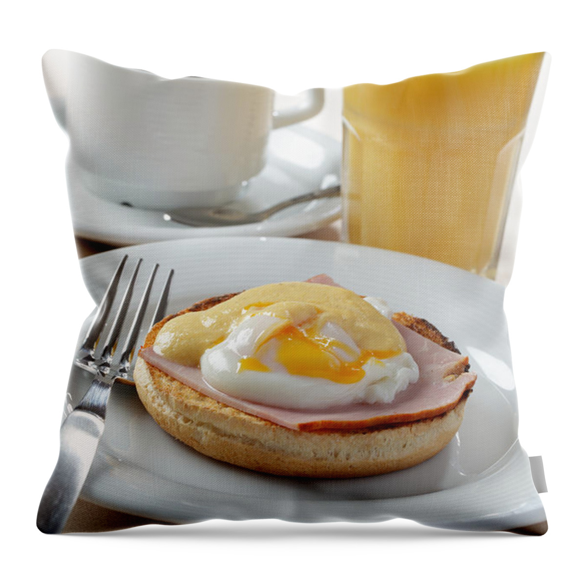 Breakfast Throw Pillow featuring the photograph Egg Benedict With Coffee And Orange by Lilyana Vinogradova