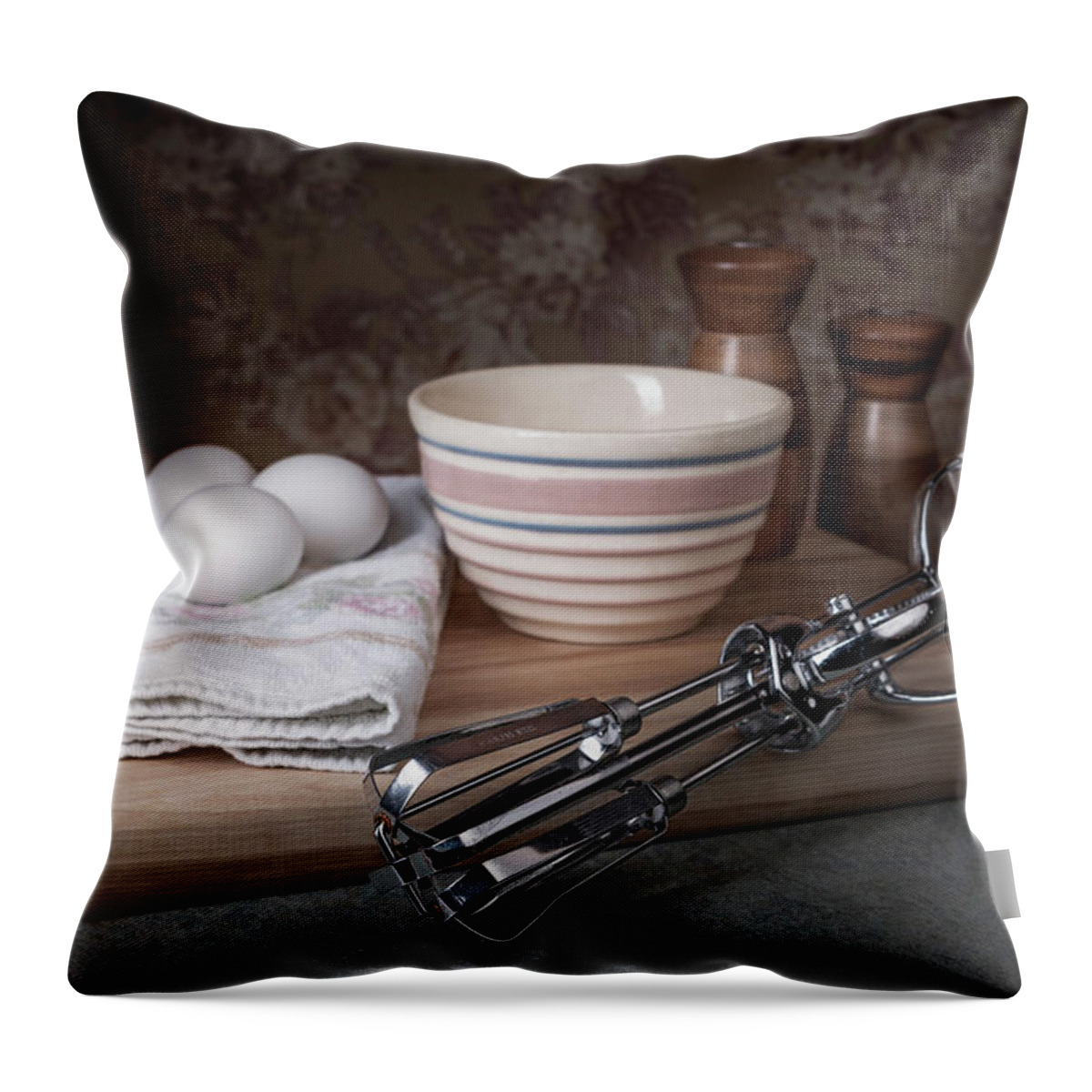 Eggs Throw Pillow featuring the photograph Eggbeater and Eggs Still Life by Tom Mc Nemar