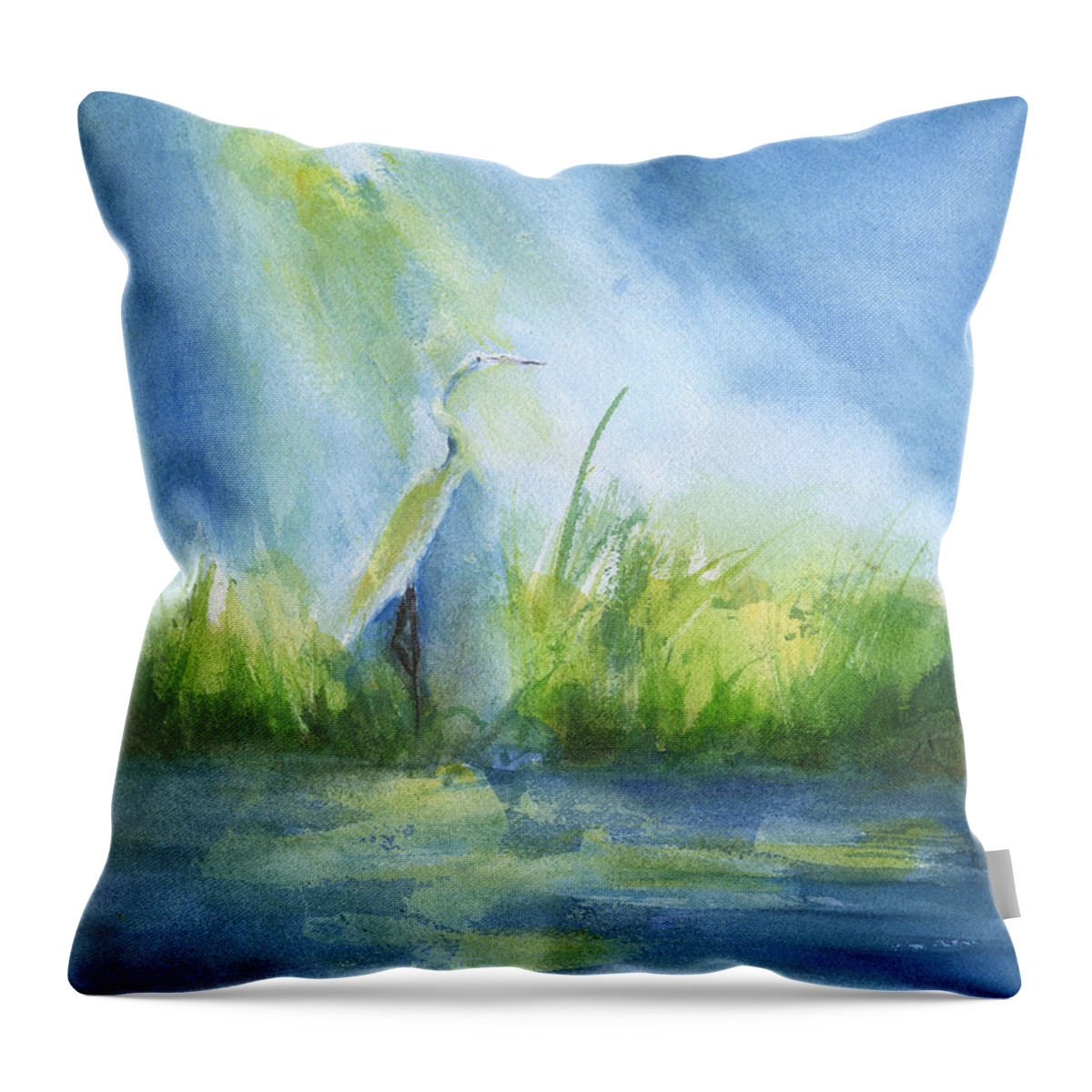 Egret In Sunlight Throw Pillow featuring the painting Egret In Sunlight by Frank Bright