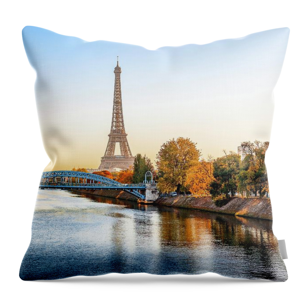 Estock Throw Pillow featuring the digital art Eiffel Tower By The River Seine by Antonino Bartuccio