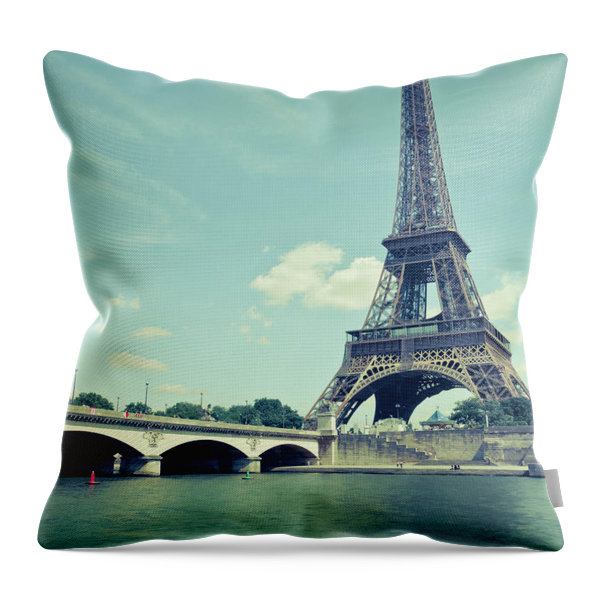 Eiffel Tower Throw Pillow featuring the photograph Eiffel Tower In Retro Pastel Colors by Pawel.gaul