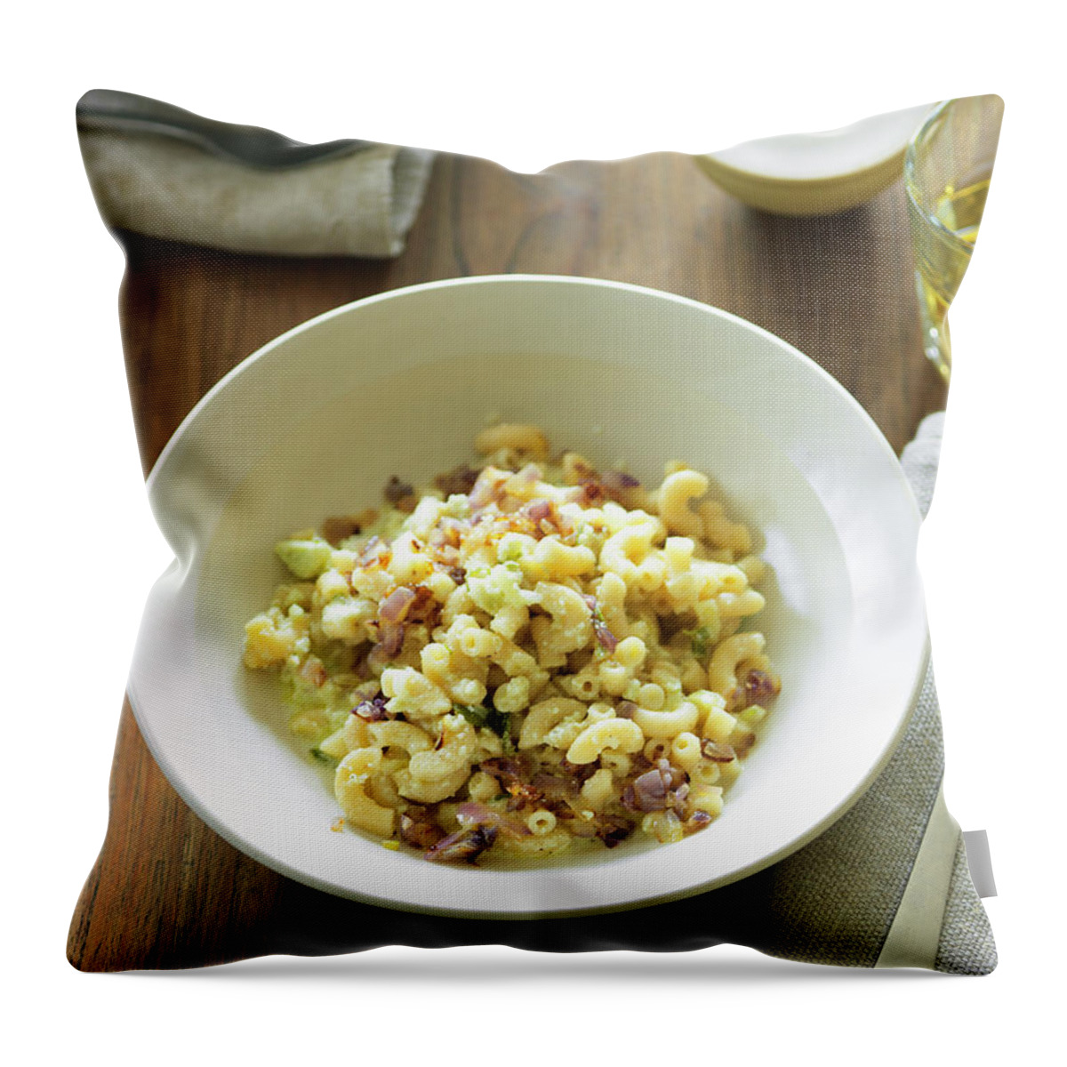 Ip_12677567 Throw Pillow featuring the photograph Elbow Macaroni With Schabziger Cheese Sauce by Andreas Thumm