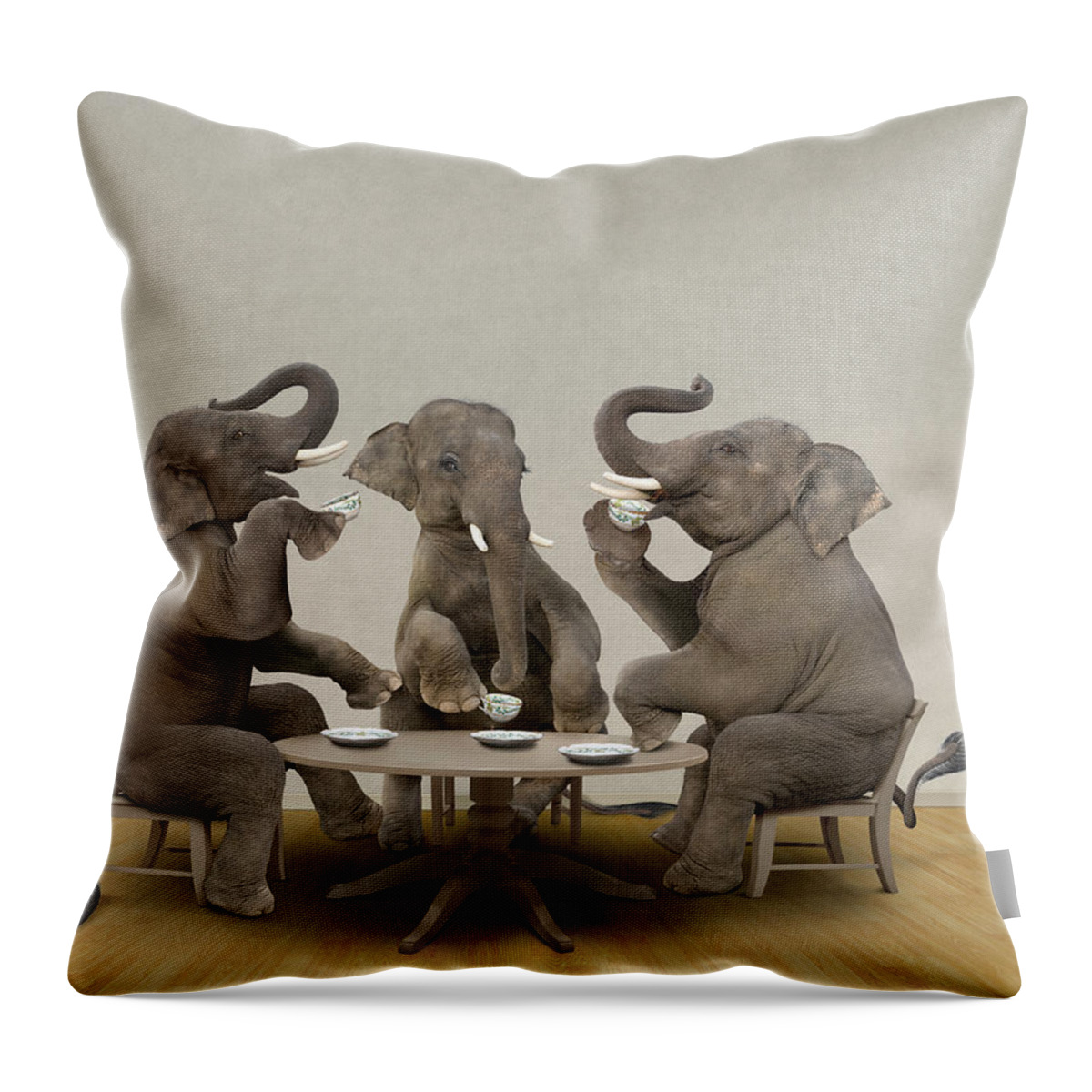 Three Animals Throw Pillow featuring the photograph Elephants Having Tea Party by John M Lund Photography Inc