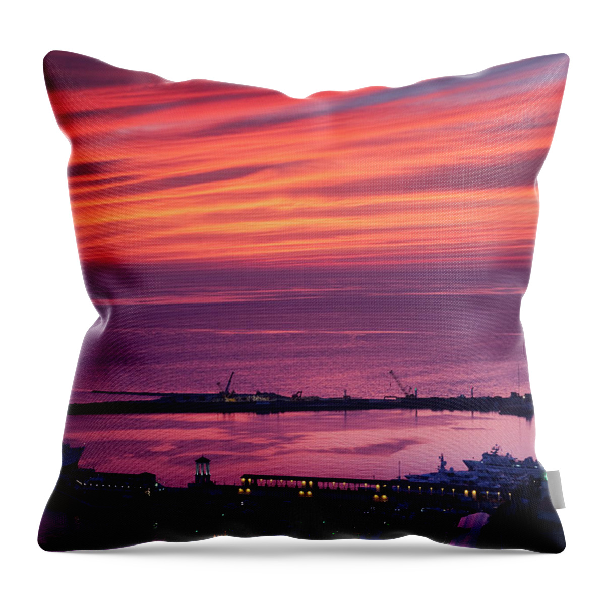 Tranquility Throw Pillow featuring the photograph Elevated View Of Lighthouse Beach And by Walter Bibikow