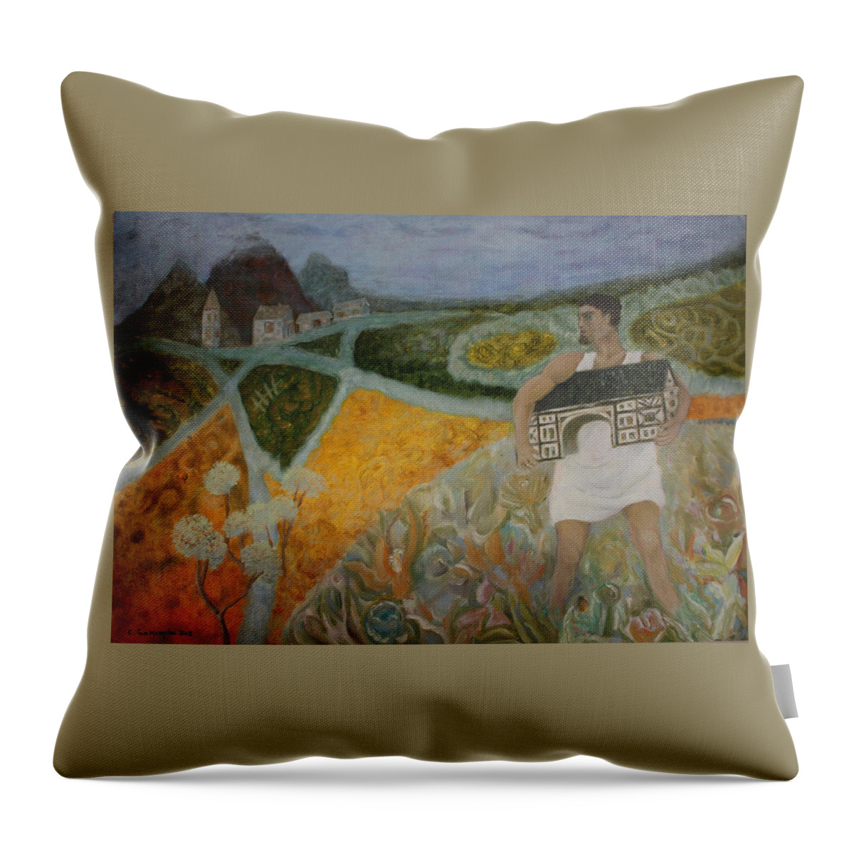 Emigration Throw Pillow featuring the painting Emigration by Elzbieta Goszczycka