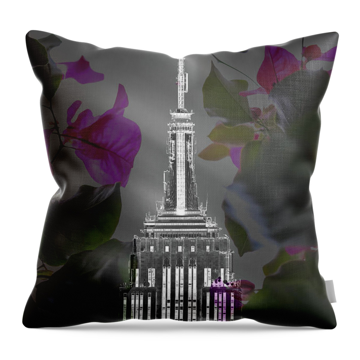 Empire State Building Throw Pillow featuring the photograph Empire Floral by Az Jackson