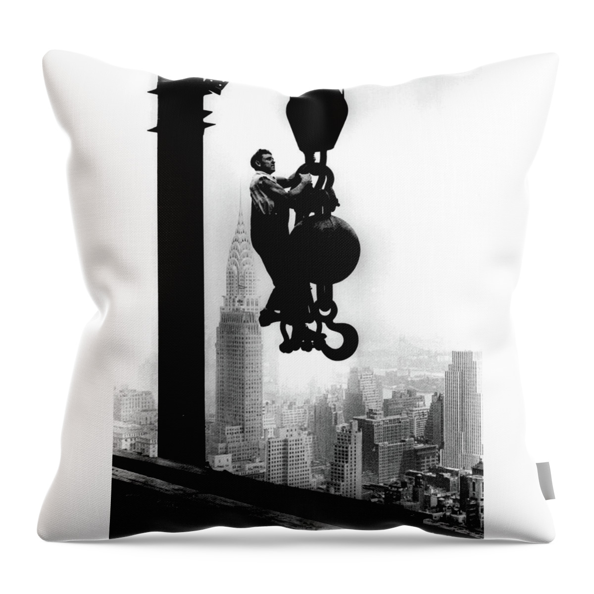 Nyc Throw Pillow featuring the photograph Empire State Building Construction - circa 1931 by Doc Braham