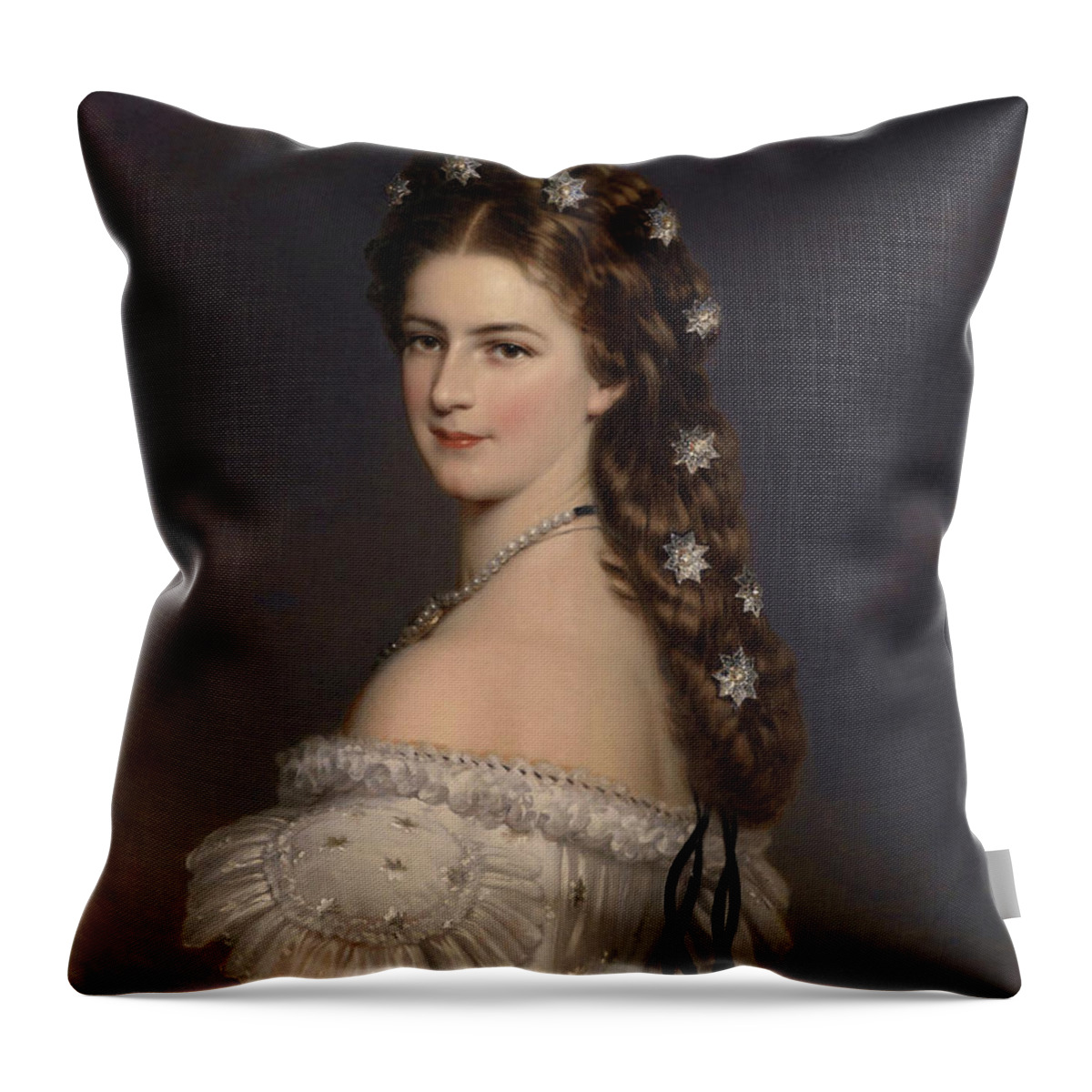 Empress Elisabeth Of Austria Throw Pillow featuring the painting Empress Elisabeth of Austria by Franz Xaver Winterhalter by Rolando Burbon