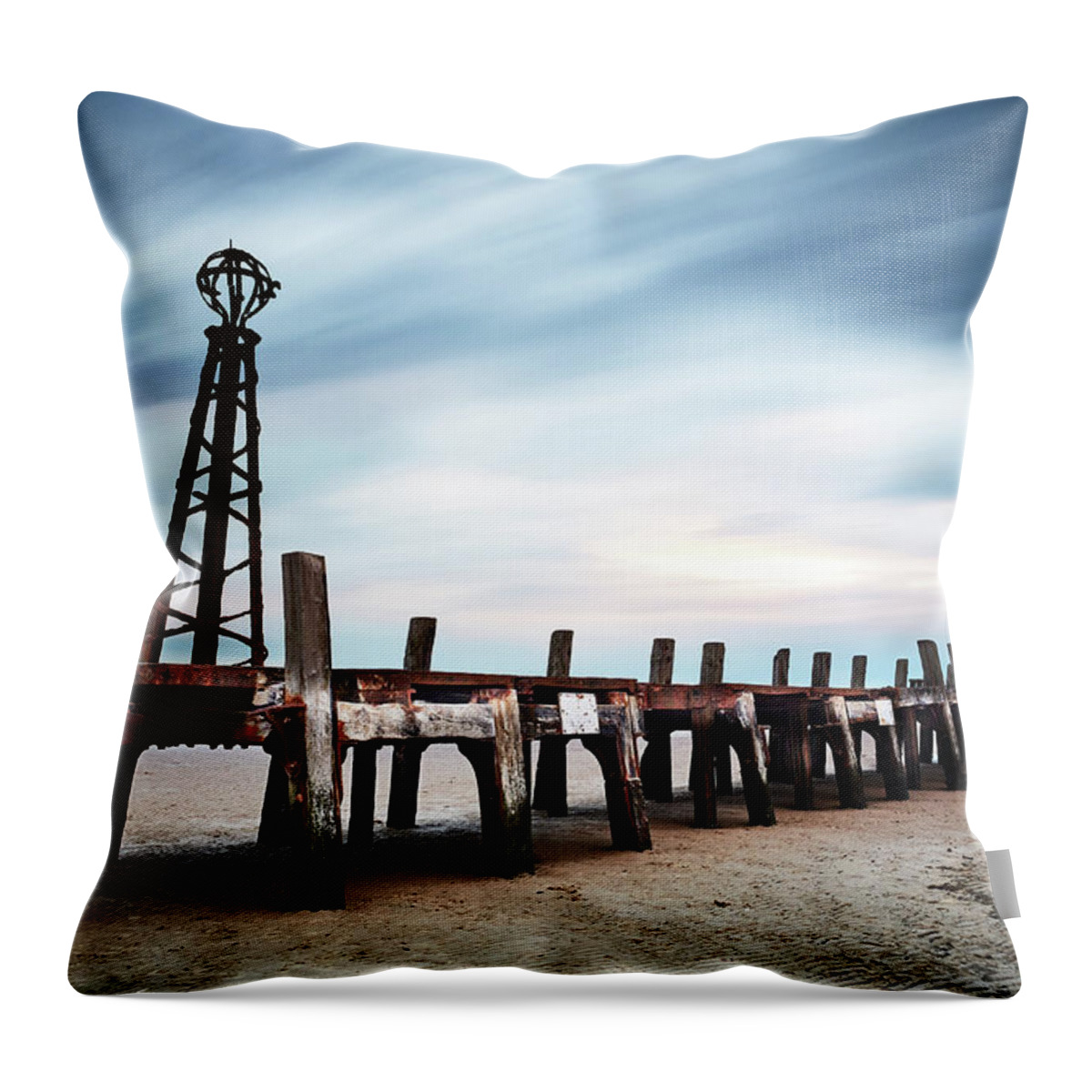 Landscape Throw Pillow featuring the photograph End of St Annes Pier, Long Exposure by Andrew Stannard