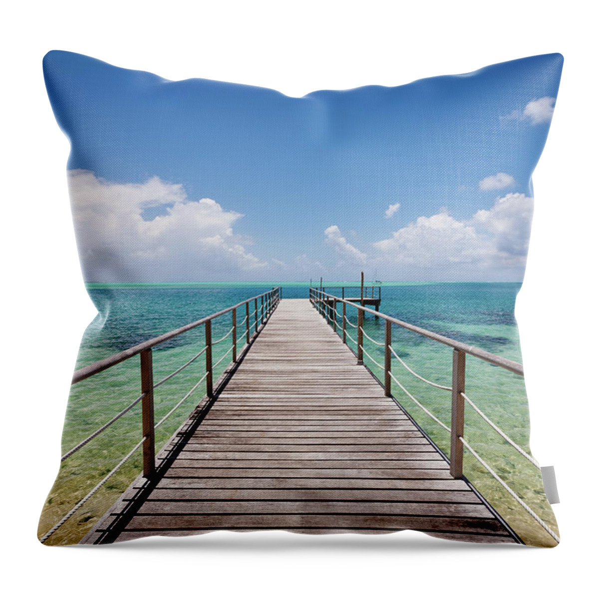 Sailboat Throw Pillow featuring the photograph Endless Pier Into Lagoon Huahine Island by Mlenny