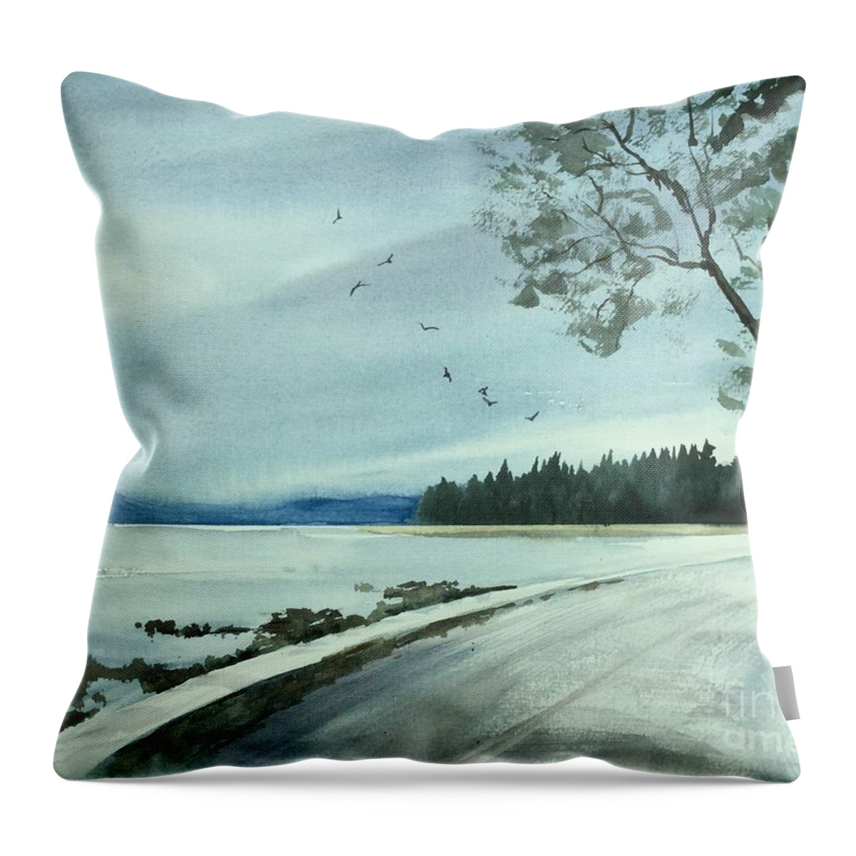 English Bay Throw Pillow featuring the painting English Bay Seawall by Watercolor Meditations