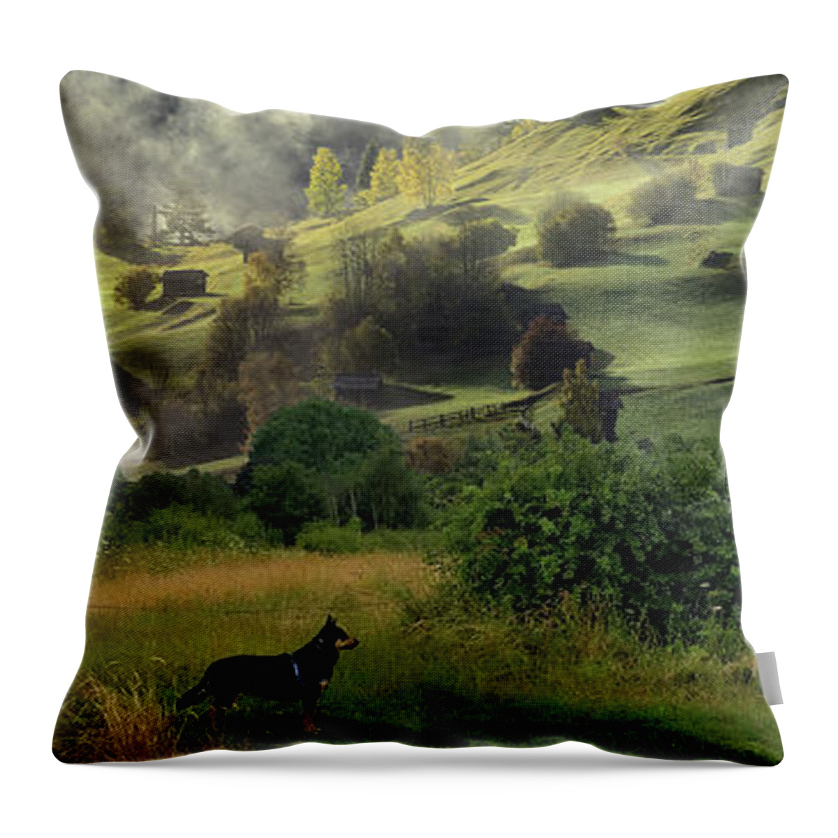 English Countryside Throw Pillow featuring the digital art English Countryside Wide Format by Kathy Kelly