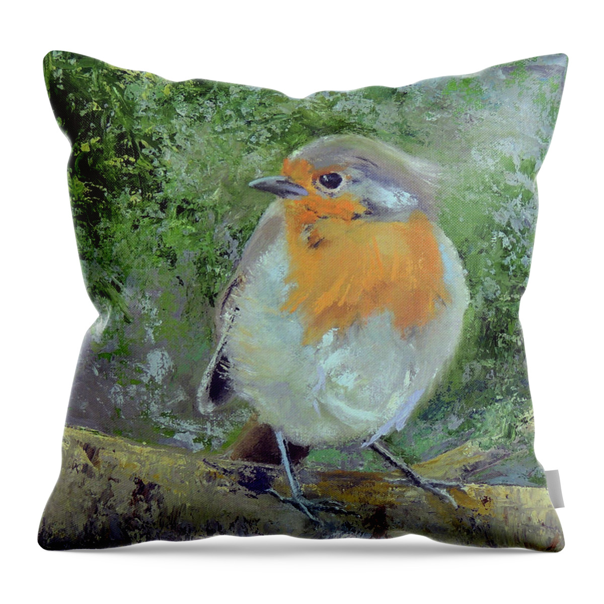 Robin Throw Pillow featuring the painting English Robin by Marsha Karle