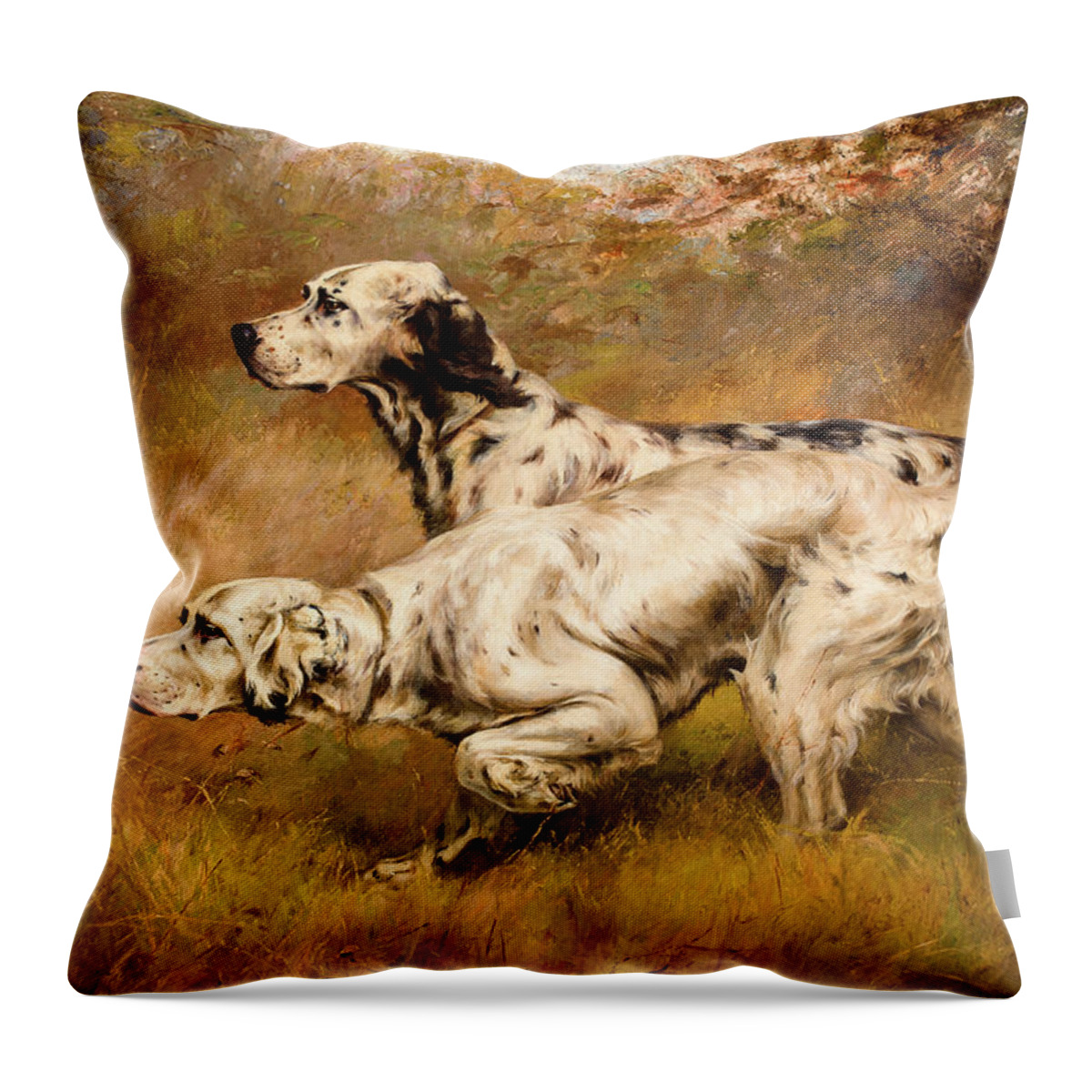 Percival Leonard Rosseau Throw Pillow featuring the painting English Setters on Point by Percival Leonard Rosseau