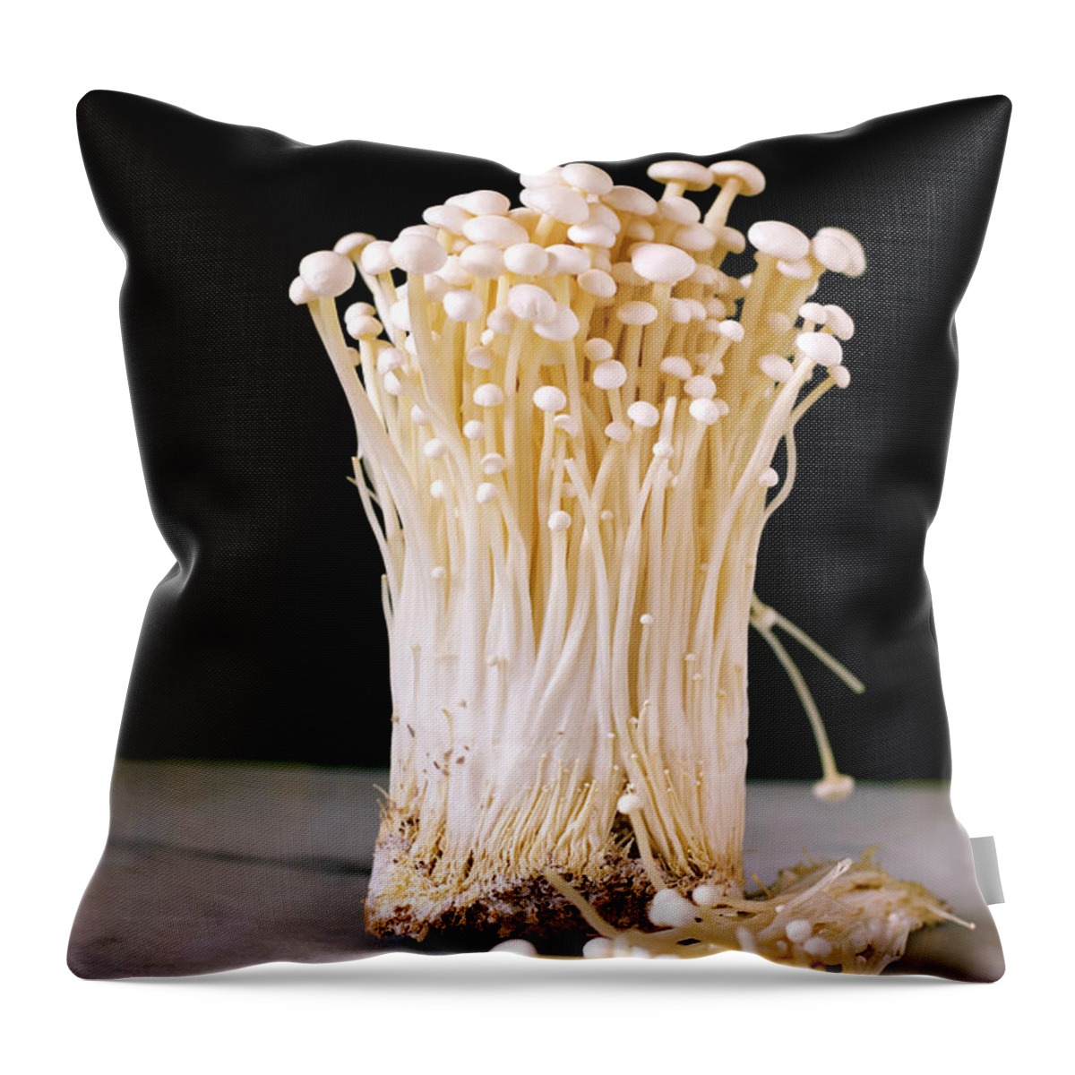 Expertise Throw Pillow featuring the photograph Enokitake, Flammulina Velutipes by Angelika Antl