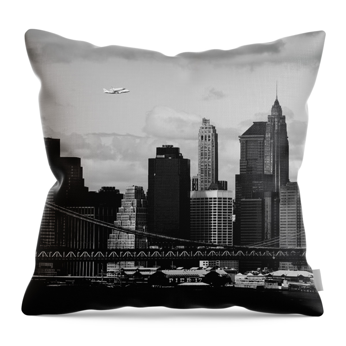 Space Mission Throw Pillow featuring the photograph Enterprise Over Nyc by Kirk Edwards
