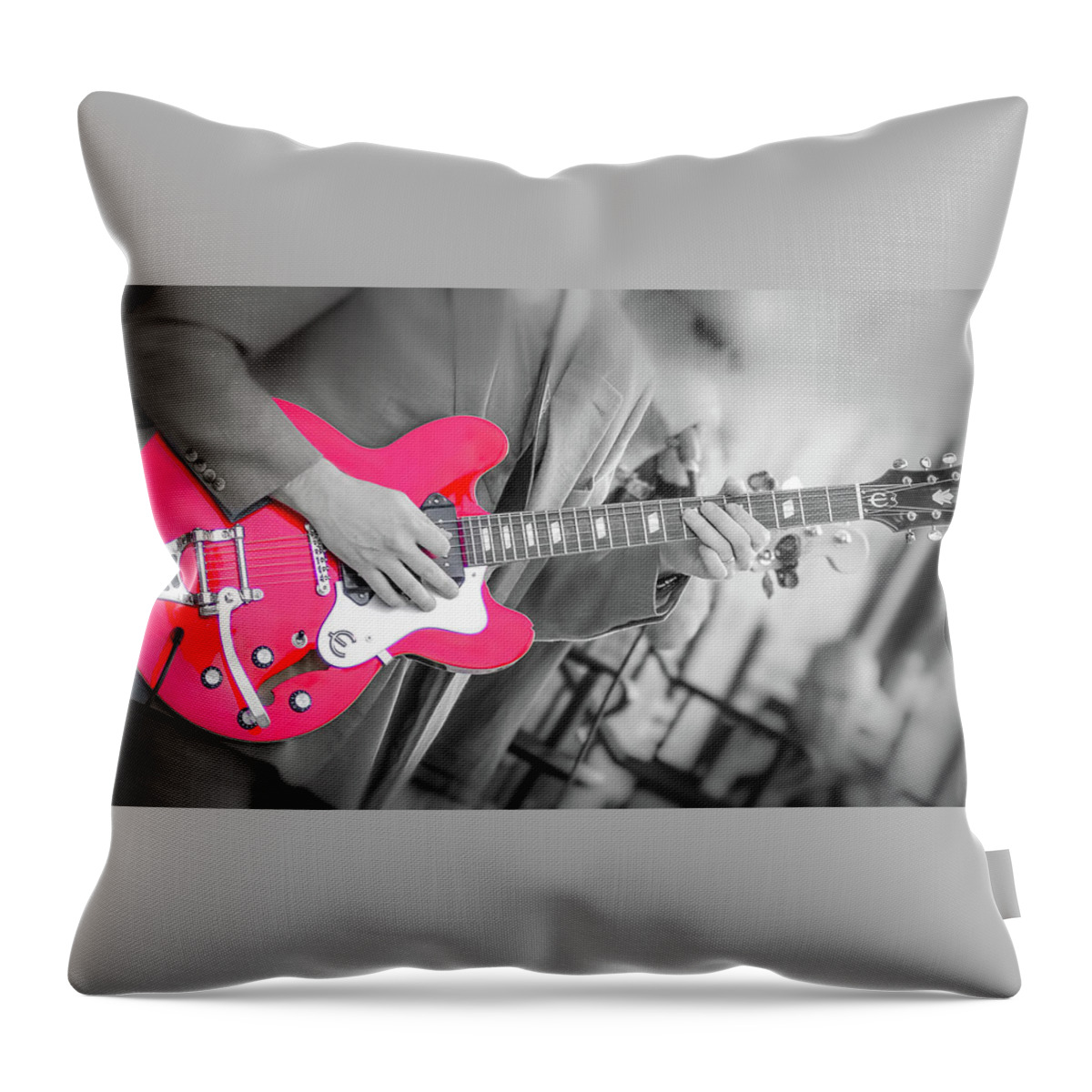 Guitar Throw Pillow featuring the photograph Epiphone Red by John Kirkland