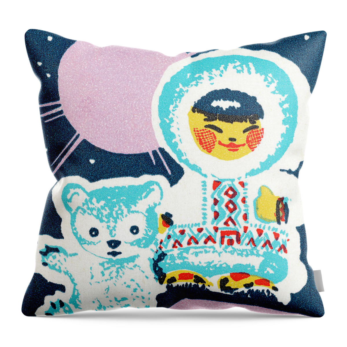 Alaska Throw Pillow featuring the drawing Eskimo and bear by CSA Images