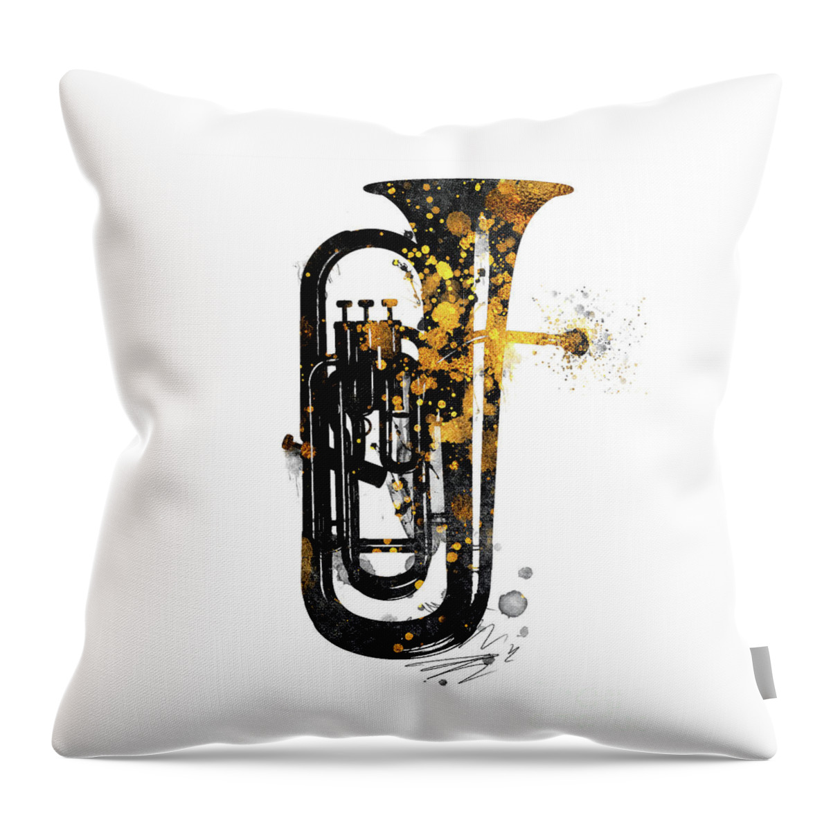 Music Throw Pillow featuring the digital art Euphonium music art gold and black by Justyna Jaszke JBJart