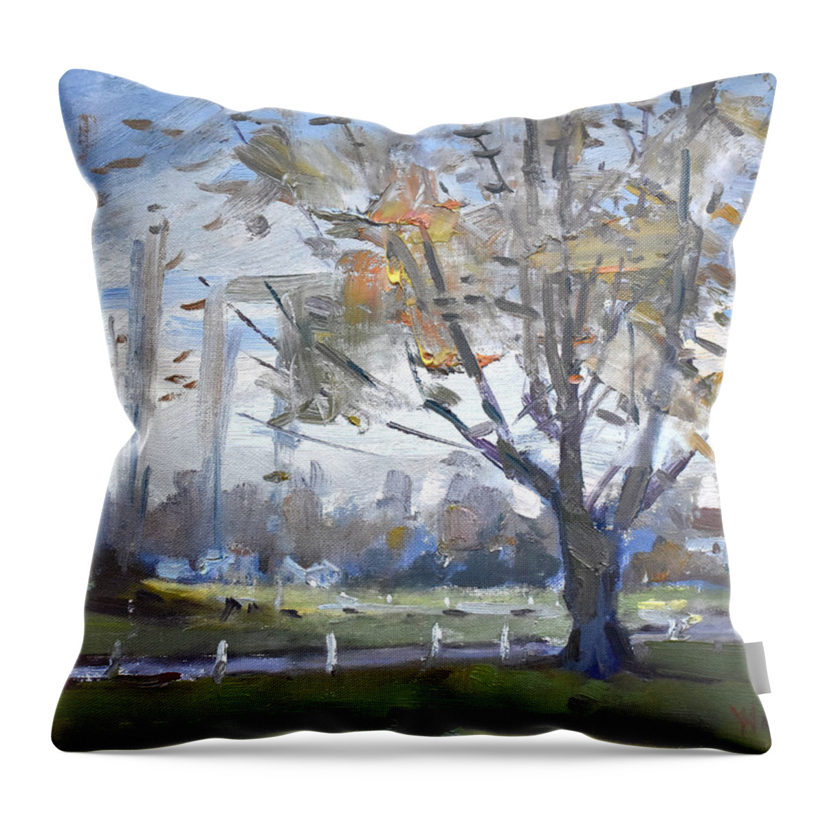 Sunset Throw Pillow featuring the painting Evening at the Farm by Ylli Haruni