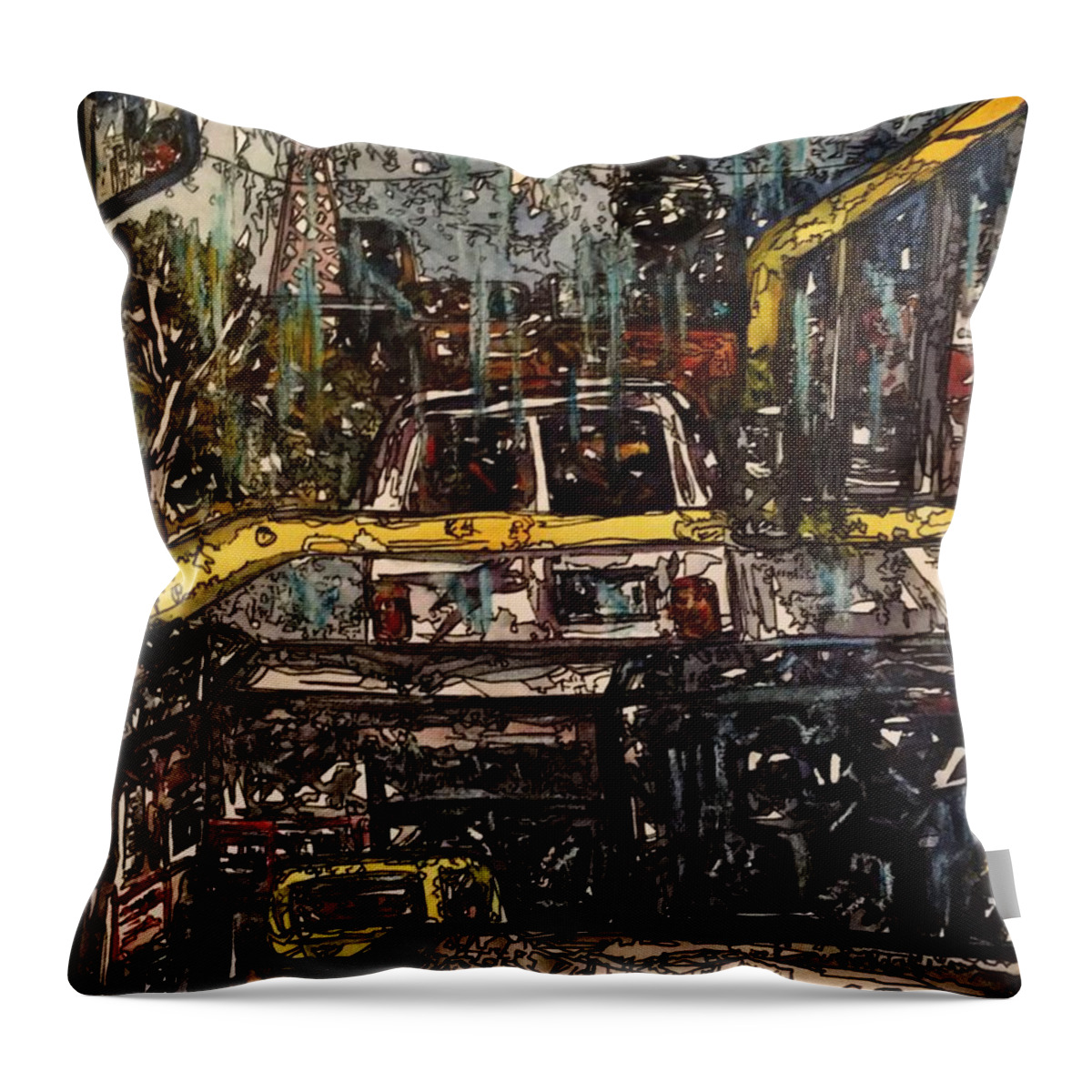 Evening Throw Pillow featuring the mixed media Evening Bus Ride 3 by Angela Weddle