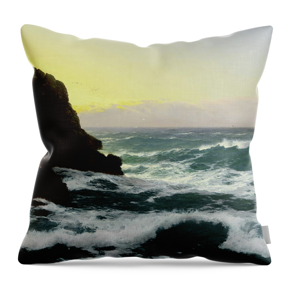 David James Throw Pillow featuring the painting Evening, Cornish Coast, 1891 by David James