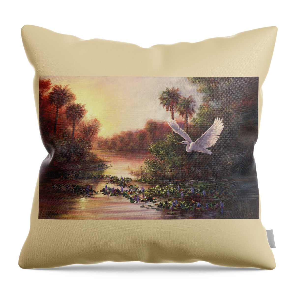 Landscape Throw Pillow featuring the painting Everglades Sunset by Lynne Pittard