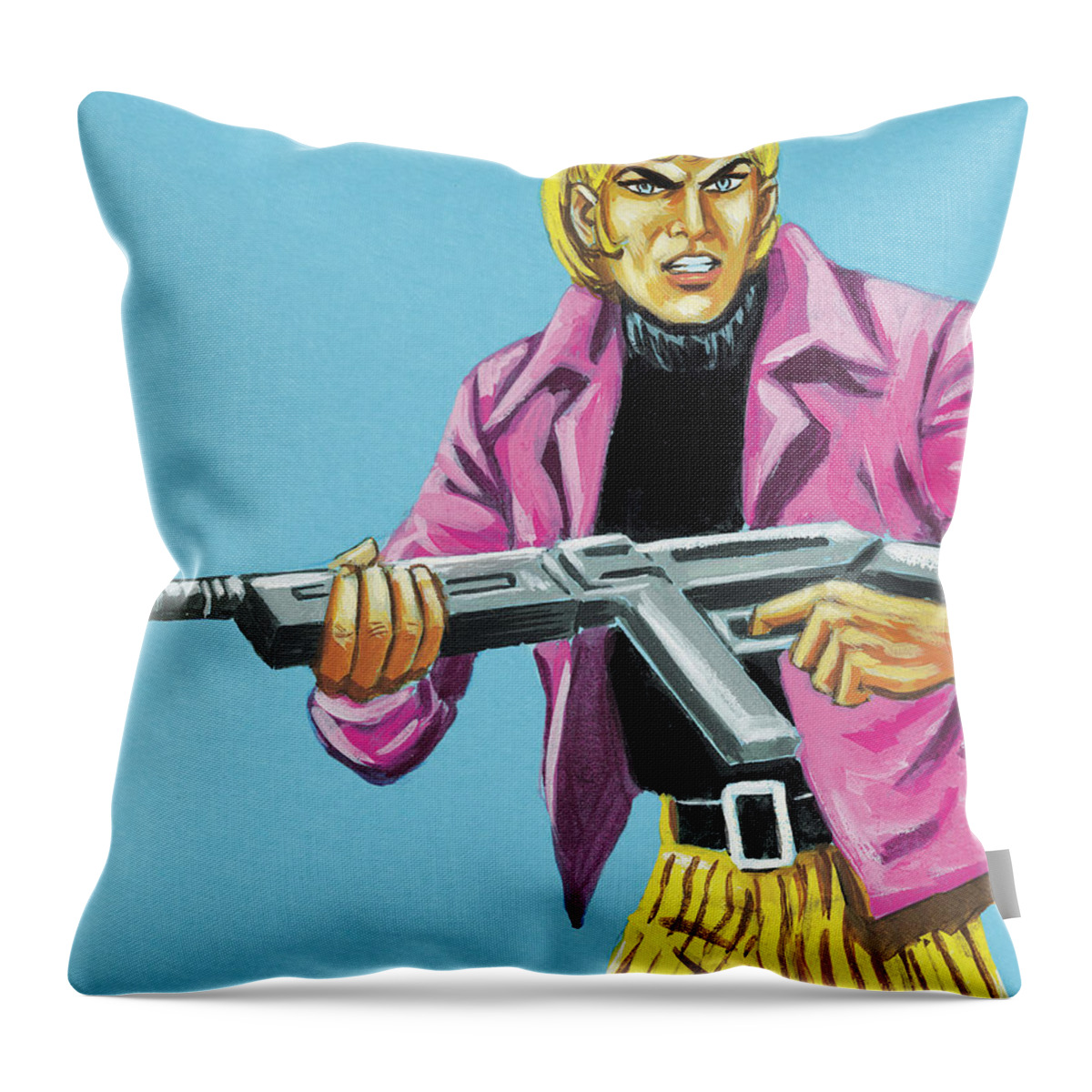 Adult Throw Pillow featuring the drawing Evil Man with Rifle by CSA Images
