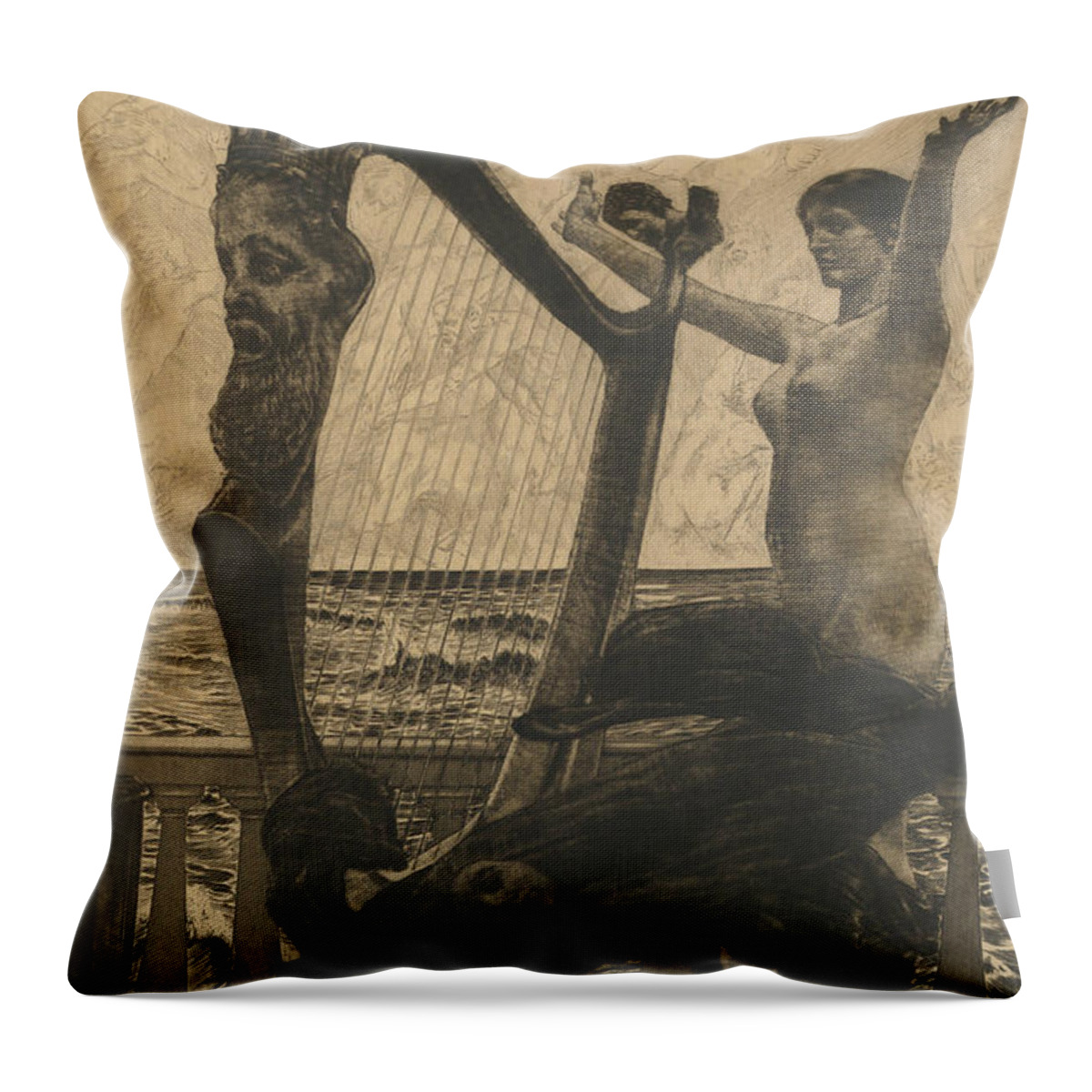 19th Century Art Throw Pillow featuring the relief Evocation by Max Klinger
