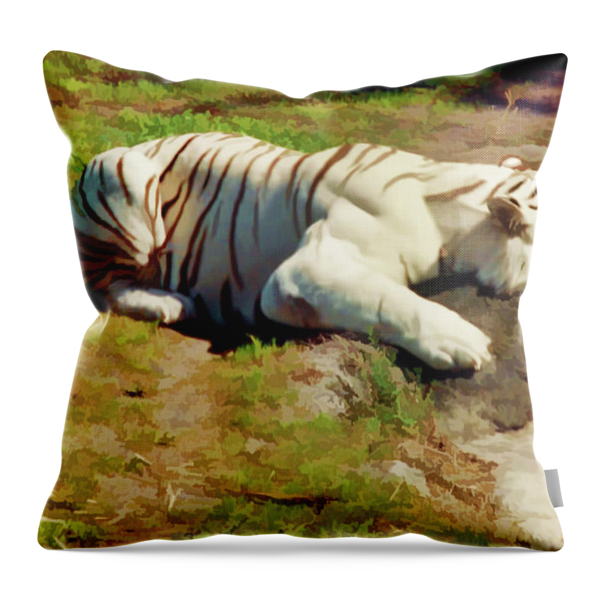 Tiger Throw Pillow featuring the photograph Exhausted - Tiger by D Hackett