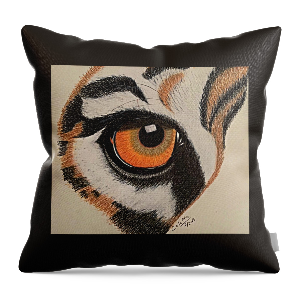 Tiger Eye Throw Pillow featuring the drawing Eye of the tiger by Colette Lee