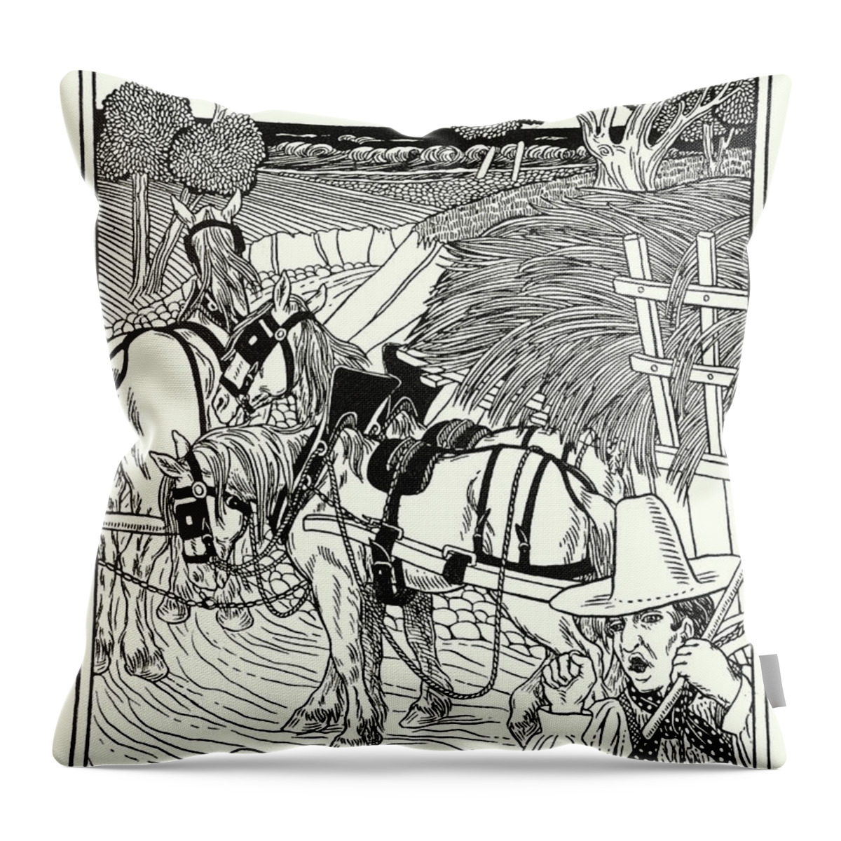 Border Throw Pillow featuring the painting Fables Of La Fontaine, The Carter In The Mire by Percy James Billinghurst