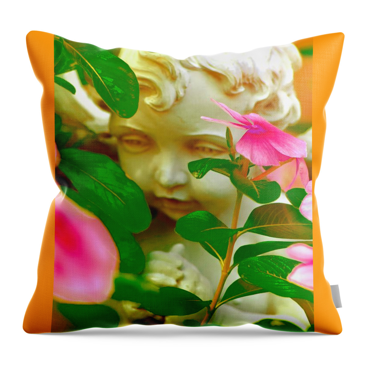 Impatiens Throw Pillow featuring the photograph Face of an Angel by Debra Grace Addison