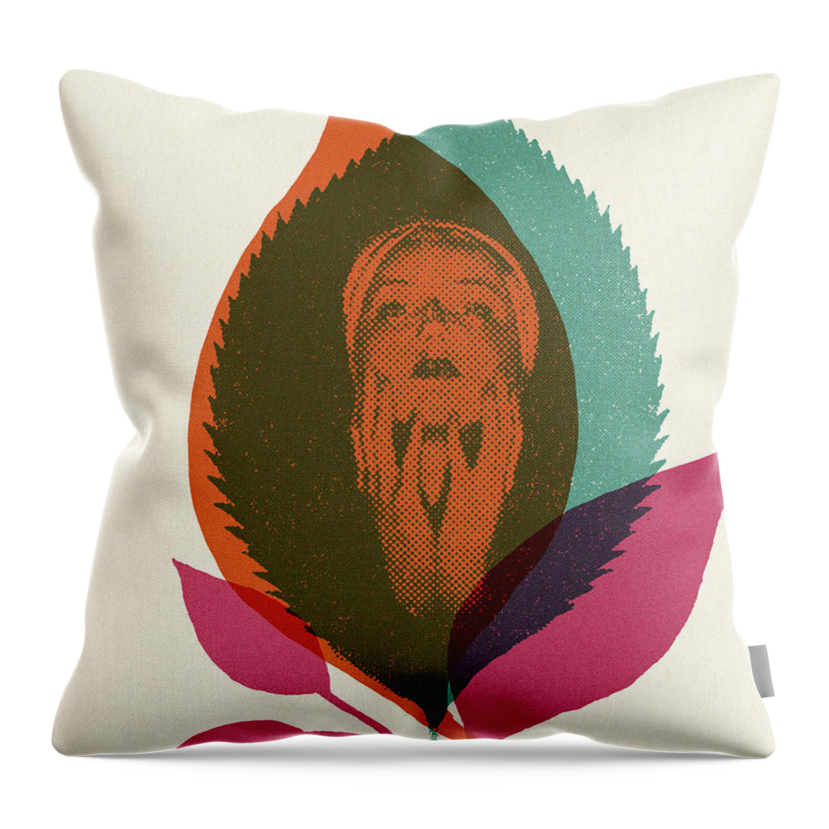 Adult Throw Pillow featuring the drawing Face of Woman Reflected in Leaves by CSA Images