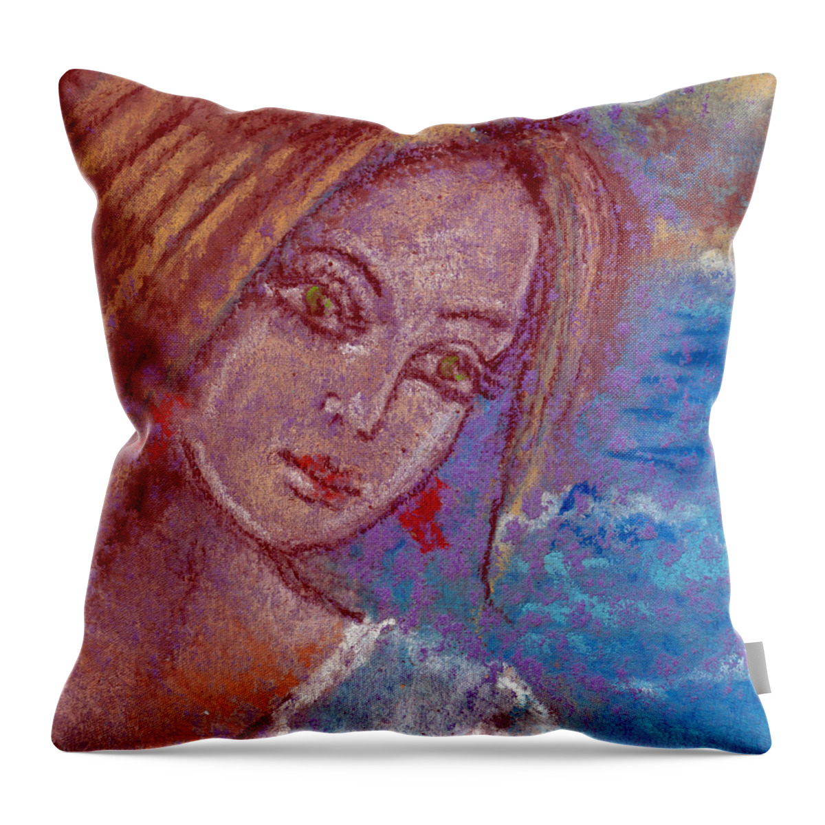 Face Throw Pillow featuring the drawing Face of young woman waiting for Prince charming by Elena Sysoeva