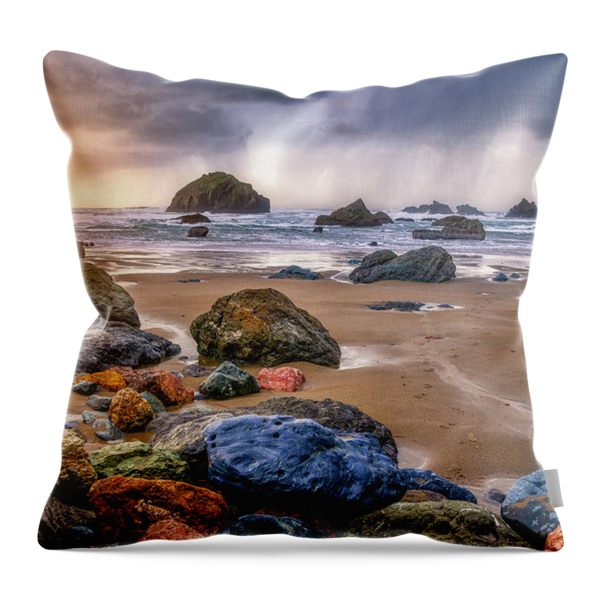 Oregon Throw Pillow featuring the photograph Face Rock Storm by Darren White