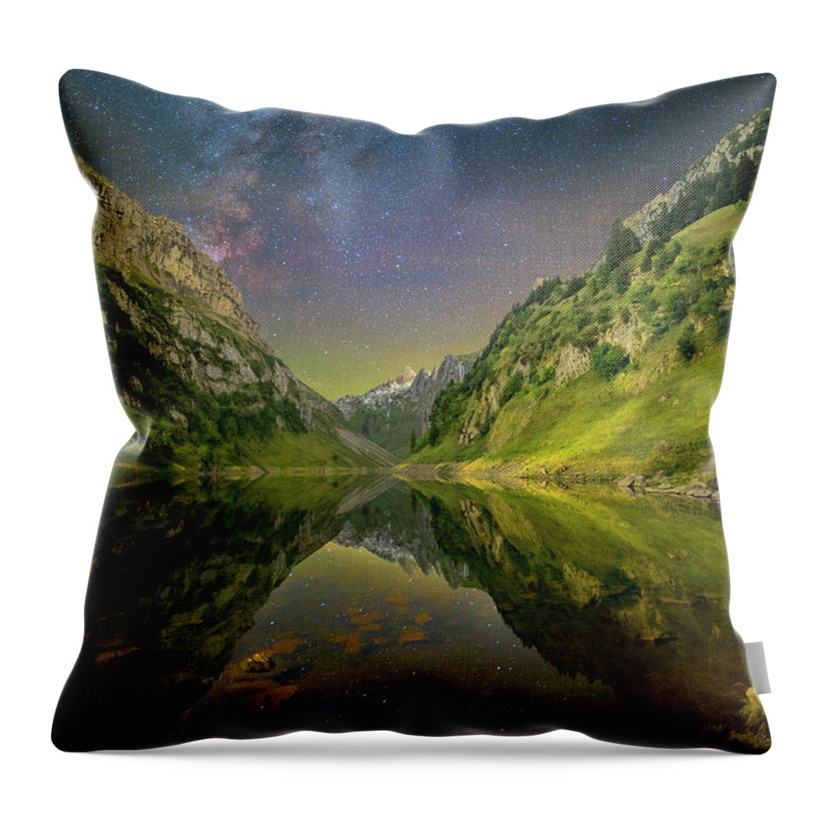 Mountains Throw Pillow featuring the photograph Faelensee Nights by Ralf Rohner