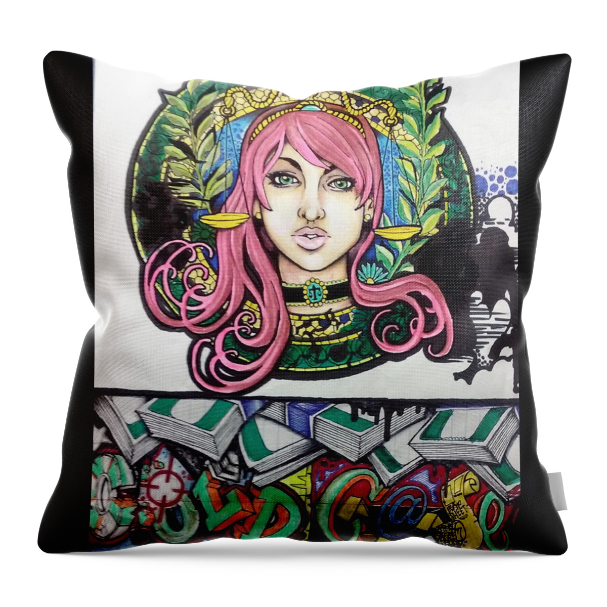 Black Art Throw Pillow featuring the drawing Fake Justice by Musafiir Salman