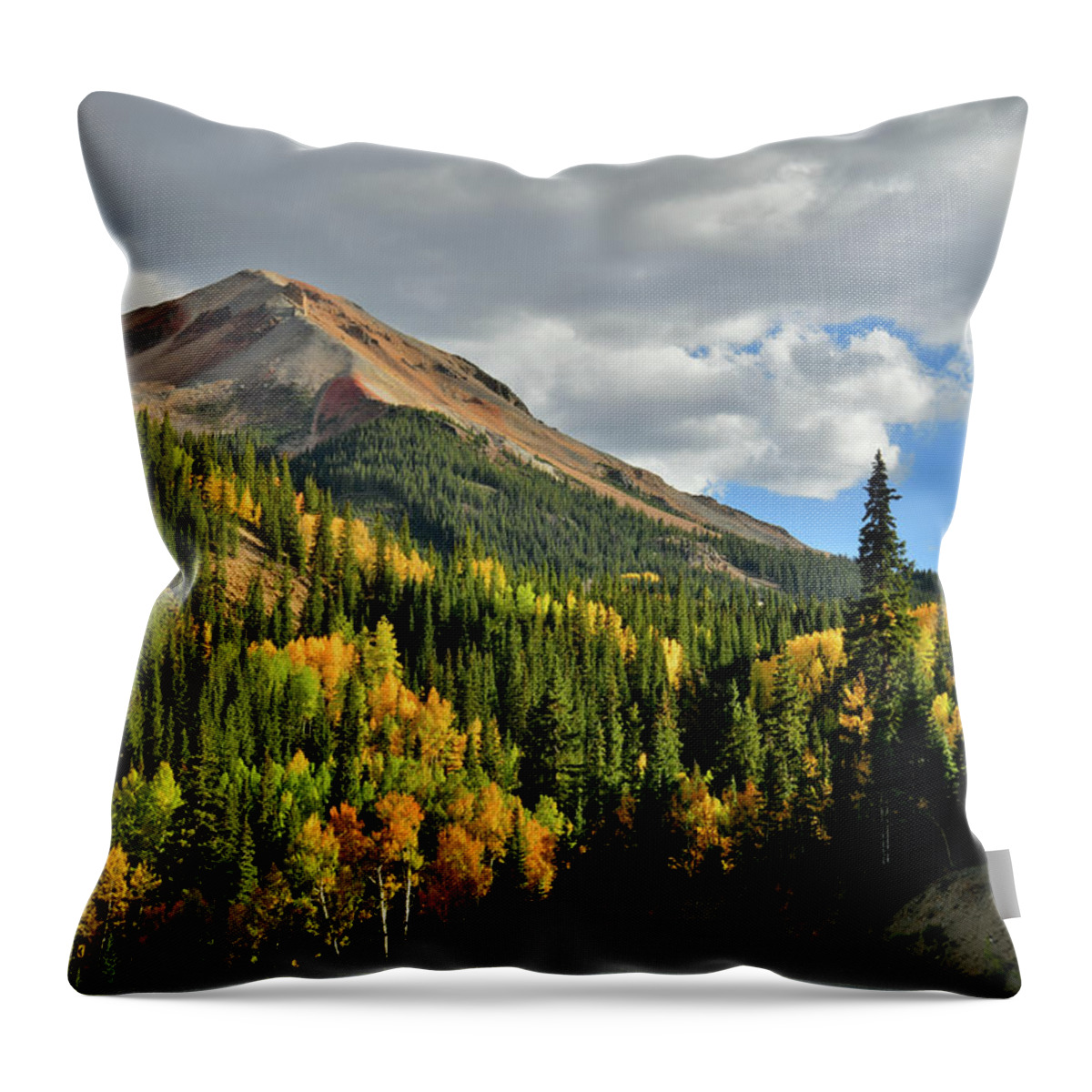 Colorado Throw Pillow featuring the photograph Fall Color Aspens Beneath Red Mountain by Ray Mathis