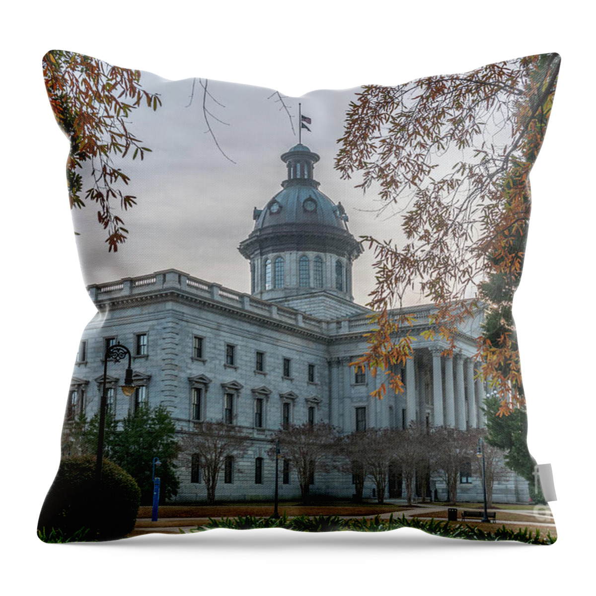 South Carolina State House Throw Pillow featuring the photograph Fall Colors - State Capitol by Dale Powell