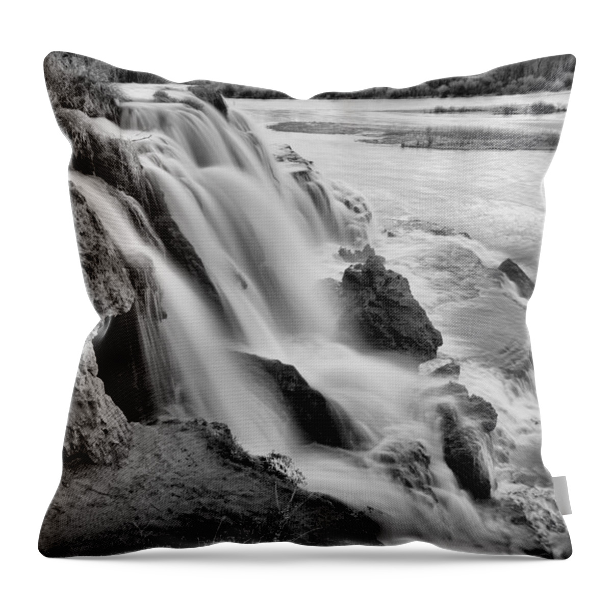 Fall Creek Falls Throw Pillow featuring the photograph Fall Creek Falls Into The Snake Black And White by Adam Jewell