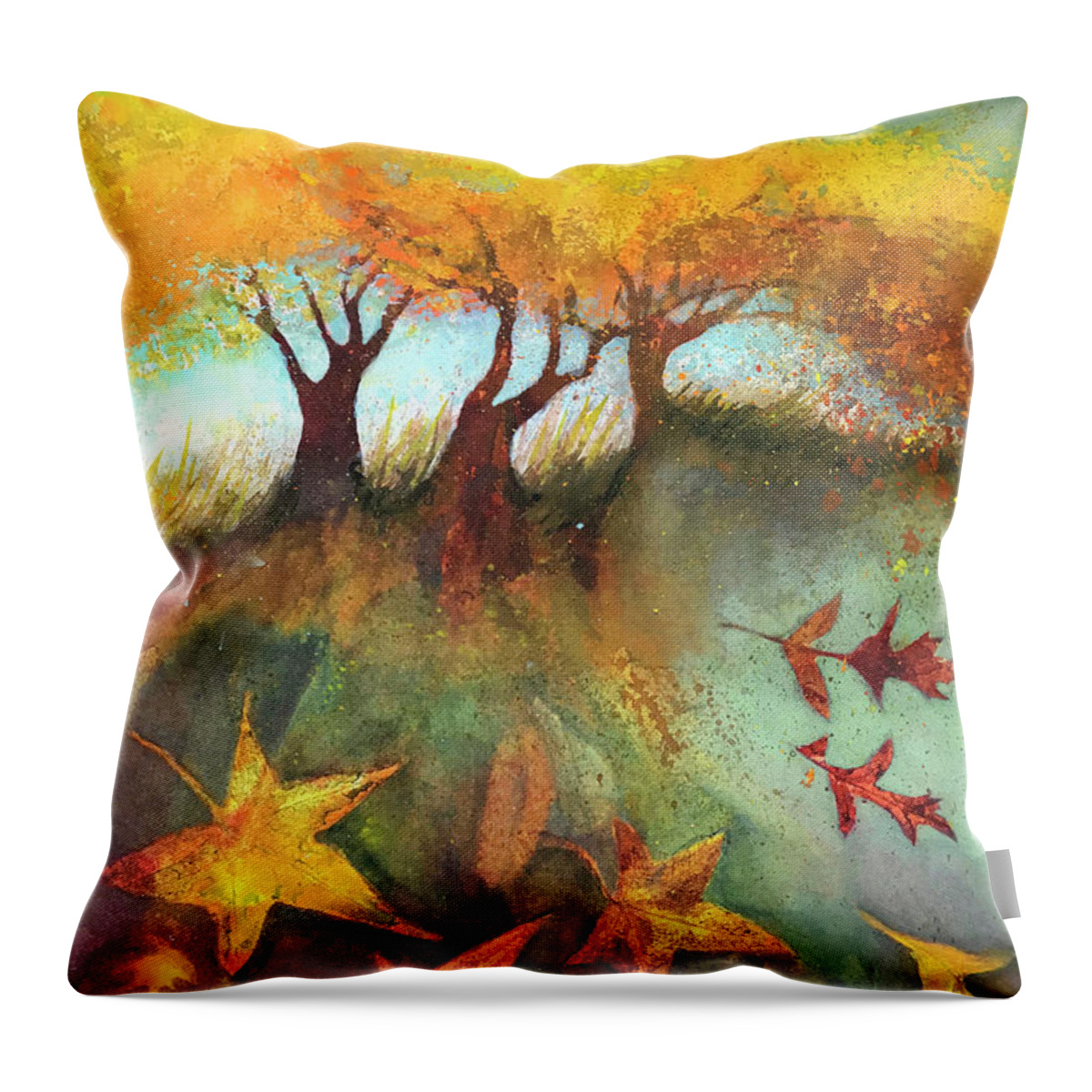Mixed Media Watercolor Throw Pillow featuring the painting Fall Gifts by Judy Frisk