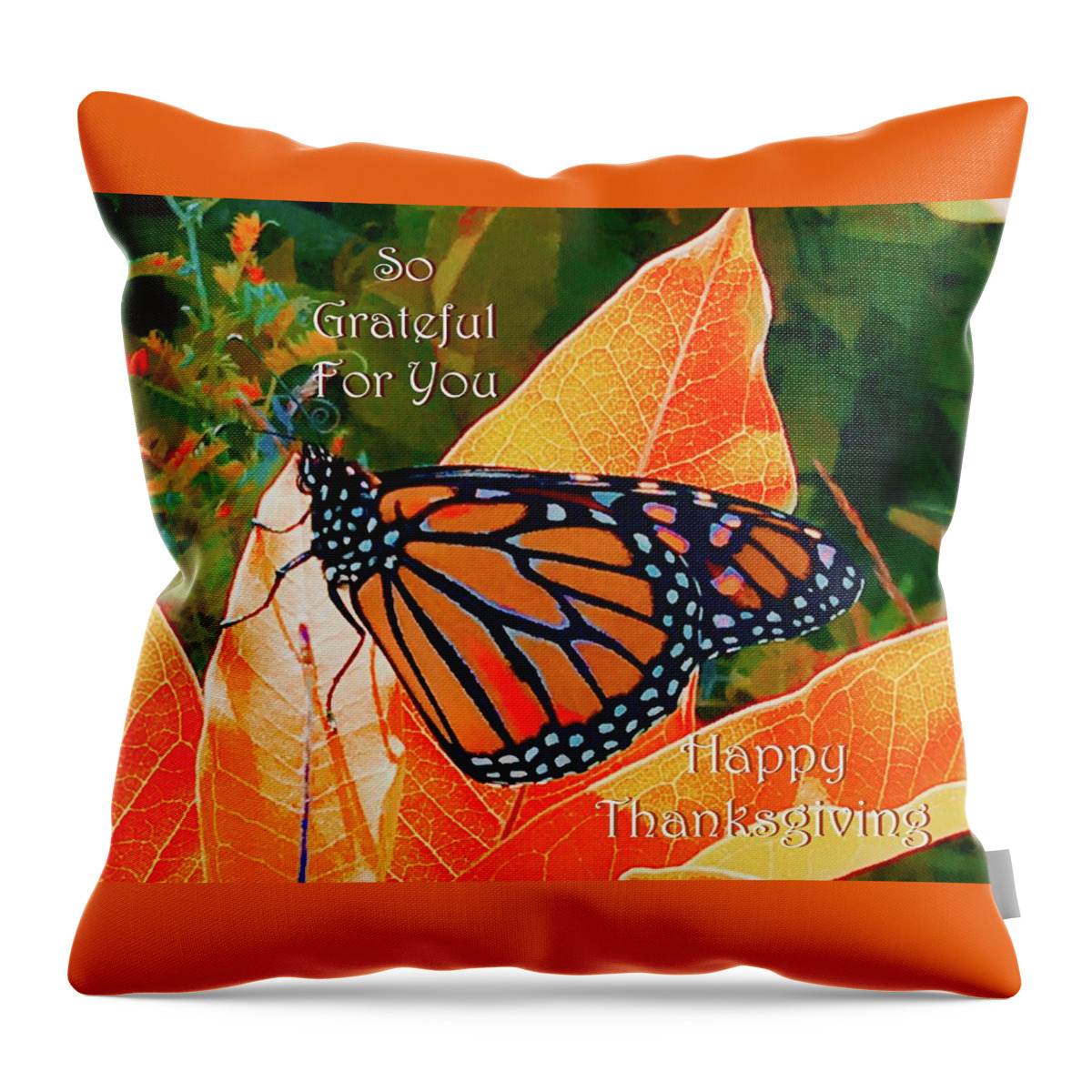 Fall Monarch Thanksgiving Photo Illustration Card Throw Pillow featuring the photograph Fall Monarch Thanksgiving by Debra Grace Addison