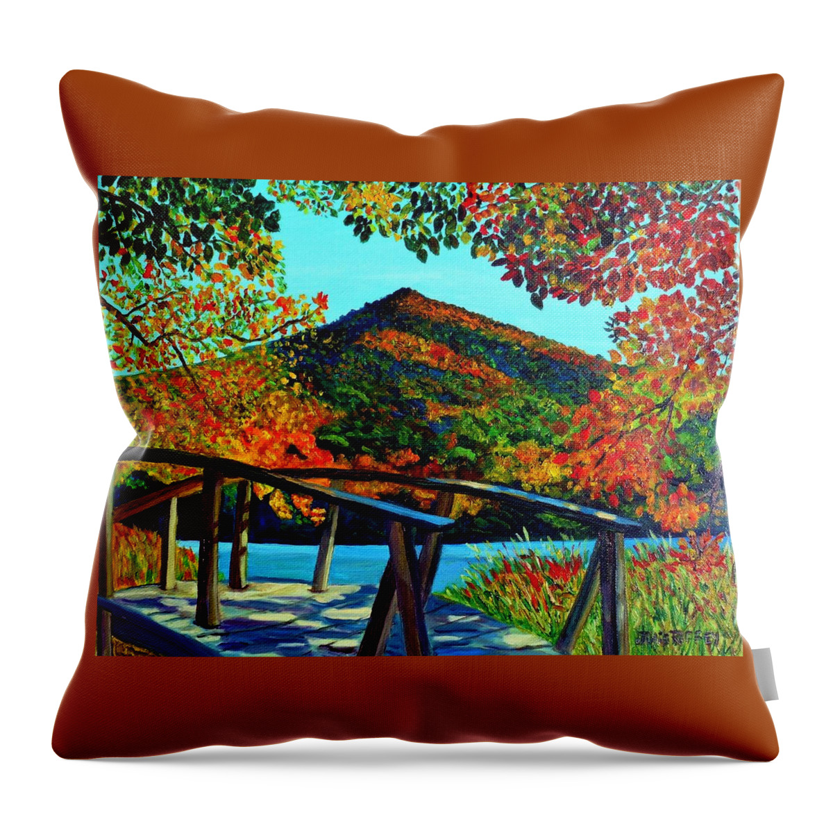 Peaks Of Otter Throw Pillow featuring the painting Fall - Peaks of Otter VA by Julie Brugh Riffey