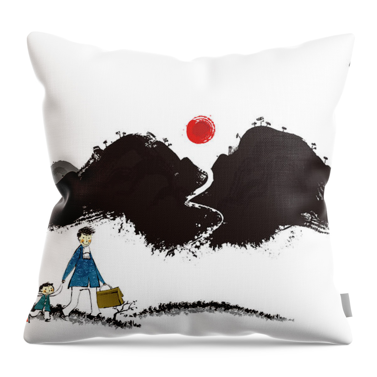 Tranquility Throw Pillow featuring the digital art Family On Journey by Eastnine Inc.